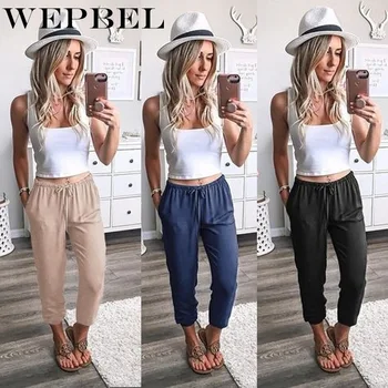 

WEPBEL Pants High Waist Ankle Length New Women Fashion Loose Pant Casual Trousers