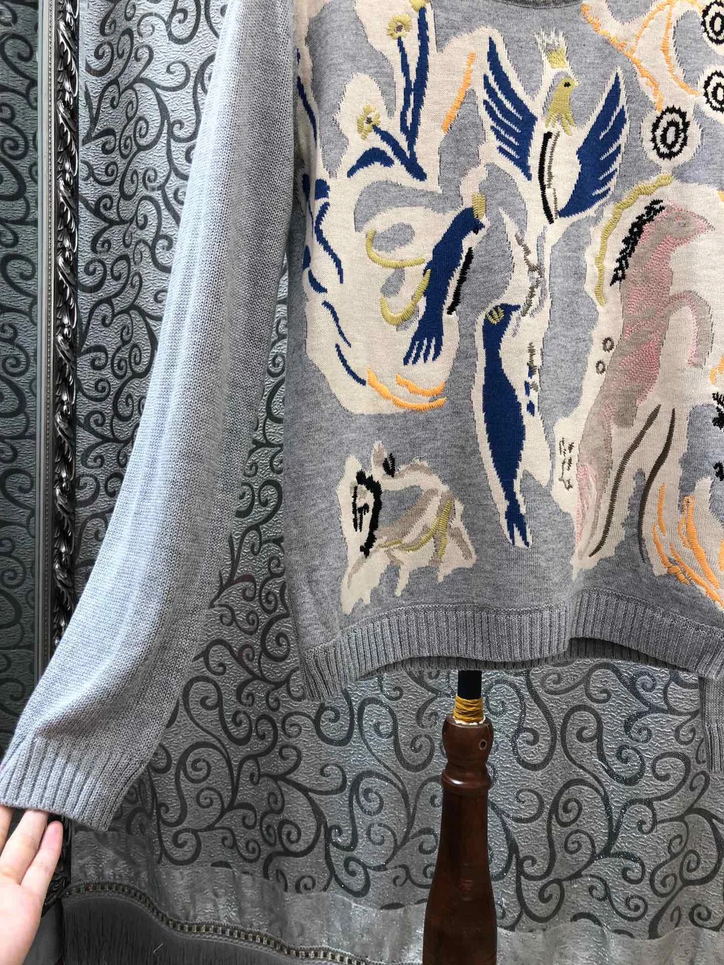 New Spring&Winter Sweater Women Jumper Streetwear Casual O-Neck Full Regular Pullovers Regular Embroidery Animal