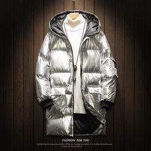 UYUK2019 зимнее пальто Мужская Новая трендовая темпера Мужская модная яркая длинная секция Корейская версия серебряной мужской хлопковой одежды