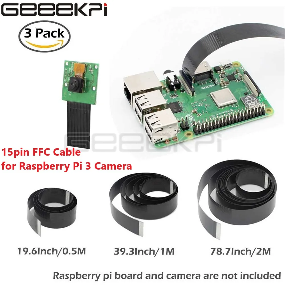 50cm 100cm 200cm 3 Pcs Raspberry Pi Camera Cable Ribbon Ffc 15pin 0.5mm