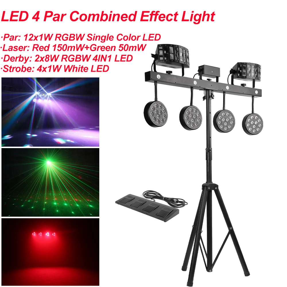 

4Pcs/Lot LED Lamp Beads 126W 4IN1 Effect LED Par kit RGBW Flat Par Light DMX512 Disco Strobe Lights Stage Party DJ Equipment