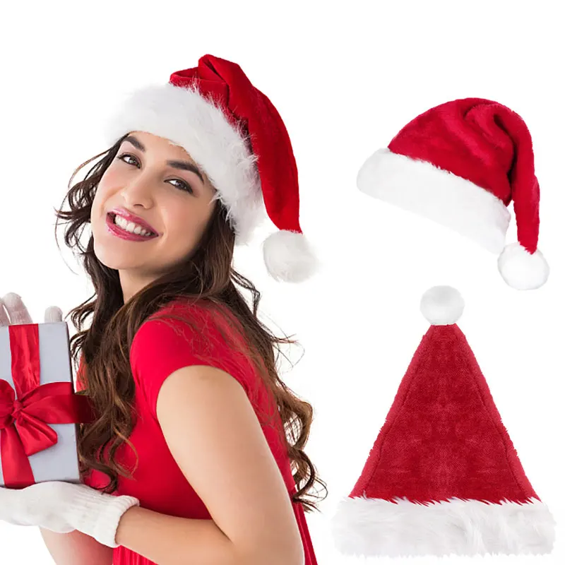 1PC Christmas Santa Claus Red Hat High Quality Plush Thicken Cotton Hat Adult Christmas Hat Merry Christmas Festival Supplies