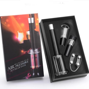 

4 Pcs Red Wine Opener Set Air Pressure Pump Bottle Corkscrew Includes Wine Opener Kit Vacuum Stopper Wine Pourer Bar Gadgets