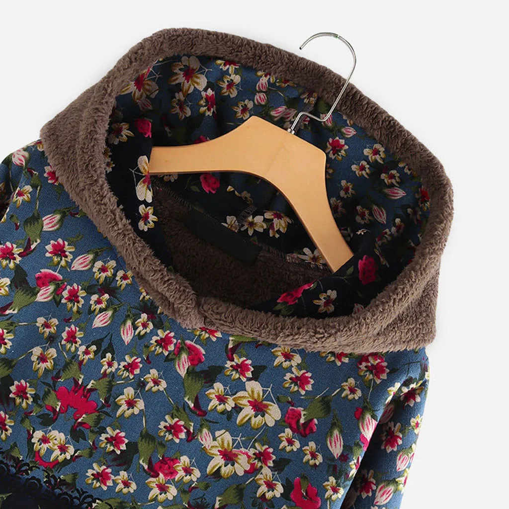 Hoodies Women Plus Size Autumn Winter Flowers Skirt Type Patchwork Hooded Harajuku Casual Oversized Hoodie Female Pullovers