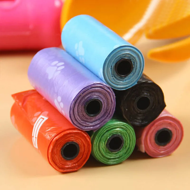 15 Uds./rollo de bolsa de limpieza de excrementos de mascota Degradable Bolsa para popó PE para cachorros y gatos para desechos de mascotas al aire libre, bolsas de recogida de excrementos, suministros para mascotas