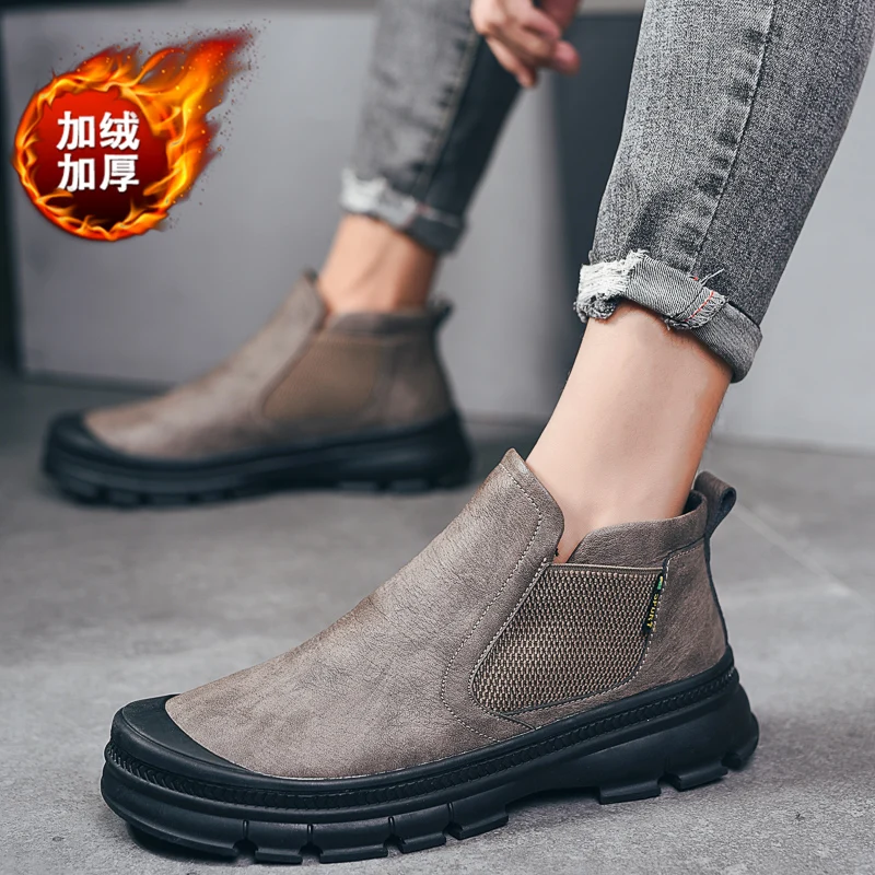 

Snow boots men's winter plus velvet warm men's boots thick bottom round head England boots