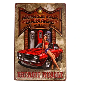 

MUSCLE CAR GARAGE Detroit Muscle Pin-Up Girl Chevy Camaro Tin Sign