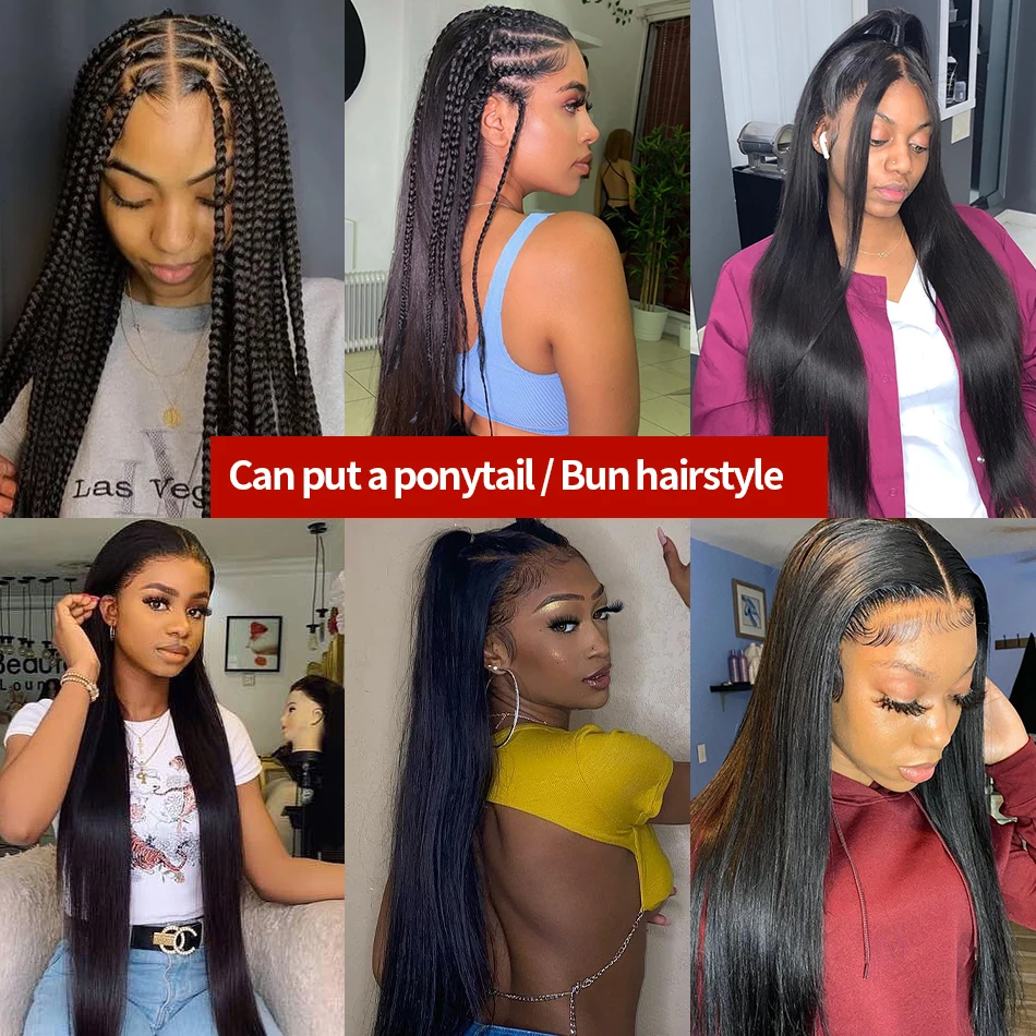 Bone Straight 250 Density 360 Lace Frontal Wigs Brazilian 30 Inch Lace Front Human Hair Wigs Pre-plucked Hairline With Baby Hair