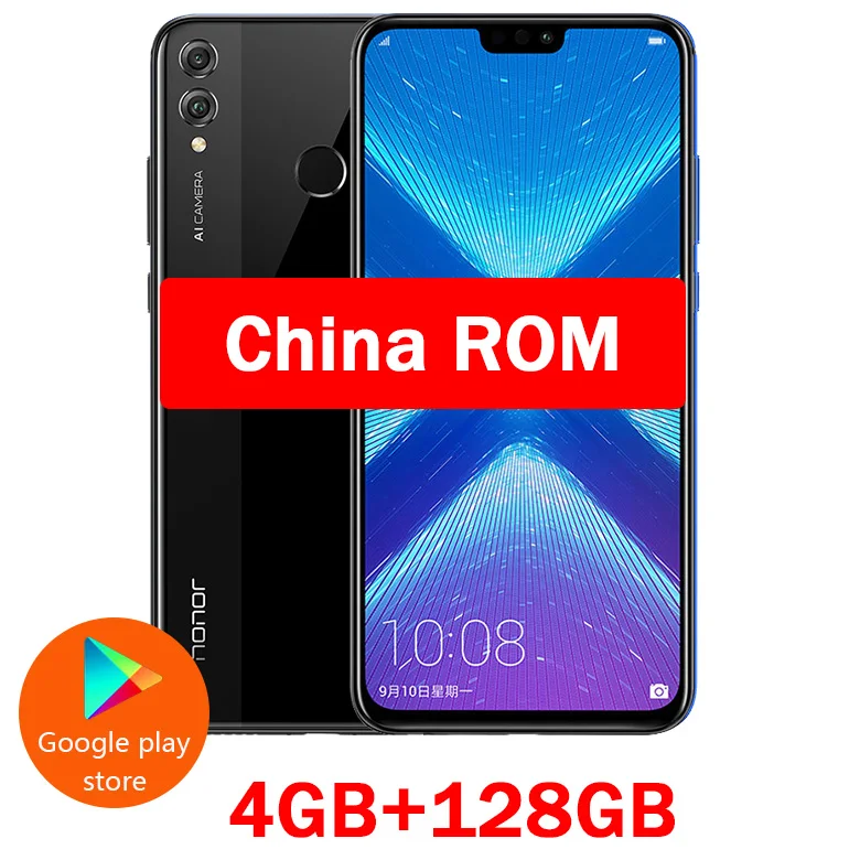 Honor 8X мобильный телефон 6,5 дюймов 1080x2340p FHD экран Kirin 710 Восьмиядерный фронтальная камера 16,0 Мп google play 3750 мАч батарея - Цвет: 4GB 128GB Black