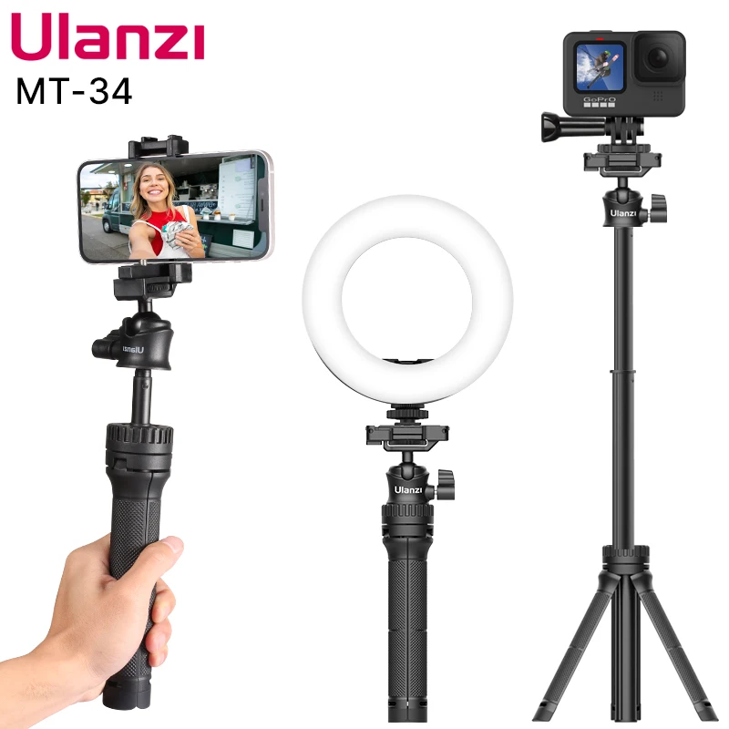 Ulanzi-trípode extensible 2 en 1 para teléfono móvil, MT-34 DSLR SLR, cabeza de bola ajustable 360, soporte para iPhone 12 Pro Max
