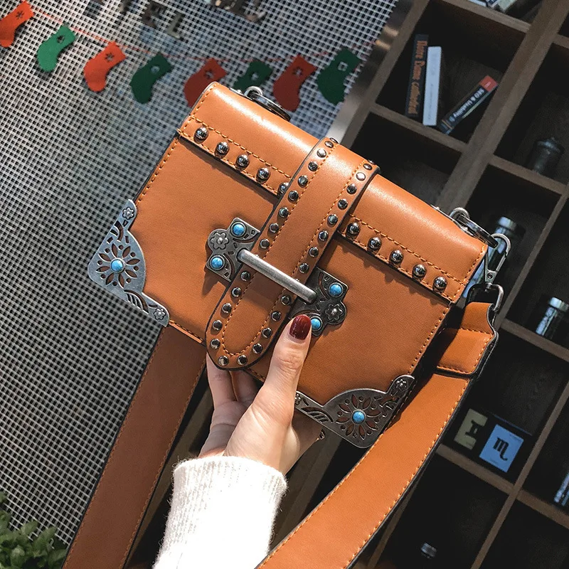 

Small Bag Women's 2018 New Style Fashion Korean-style Cool Handbag Rivet Square Sling Bag Chain Retro Shoulder