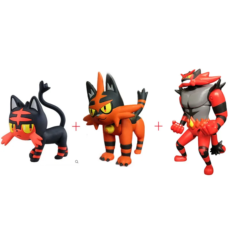 TAKARA TOMY POKEMON Litten Torracat Incineroar, экшн-фигурка, коллекция игрушек, мультфильм, Покемон, фигурка, игрушки, подарки для детей - Цвет: 3 pcs