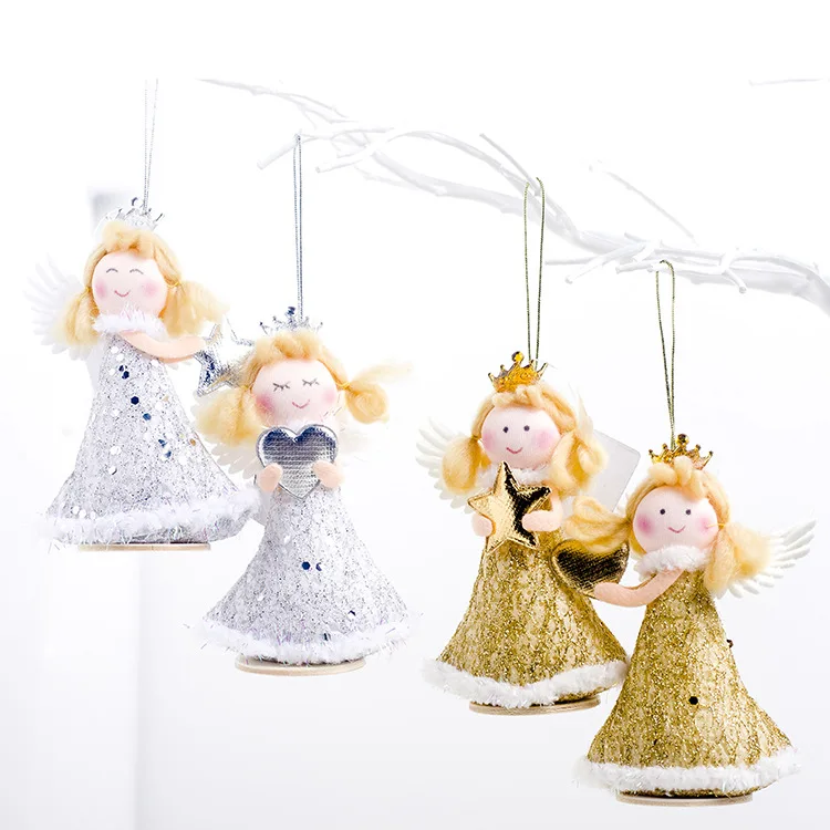 

Christmas Desktop Decoration Gold Silver Cloth Love Angel Girl Doll Child Xmas Gift Christmas Tree Pendant Window Display Decors