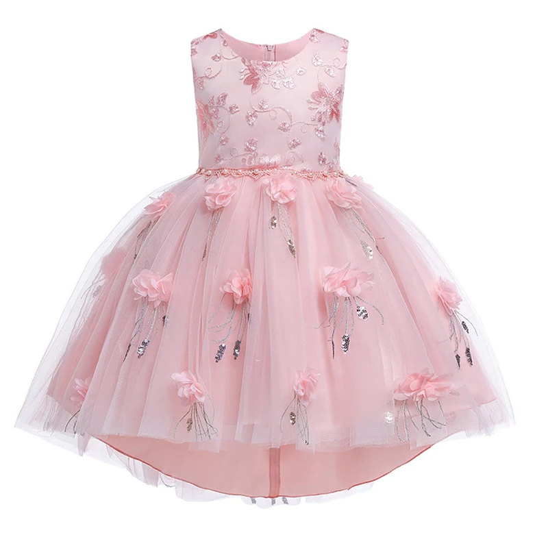 Коллекция года, Элегантное свадебное платье с цветочным узором для девочек Детские платья для девочек праздничное платье принцессы с шлейфом От 3 до 12 лет