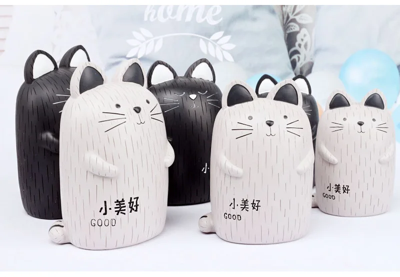 Черный Белый Кот модель кошка копилка настольные украшения копилка офисный стол украшение домашний декор Ремесла мультфильм милый
