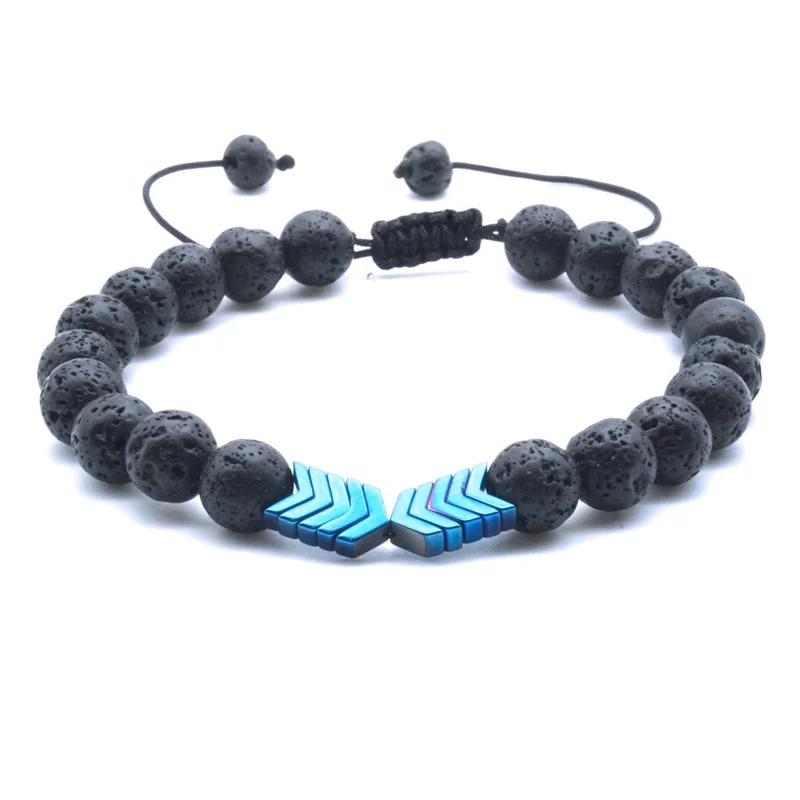 Braided Volcanic Lava Stone Essential Oil Diffuser Bracelets Bangle Healing Balance Yoga Arrow Beads Bracelet Men Women