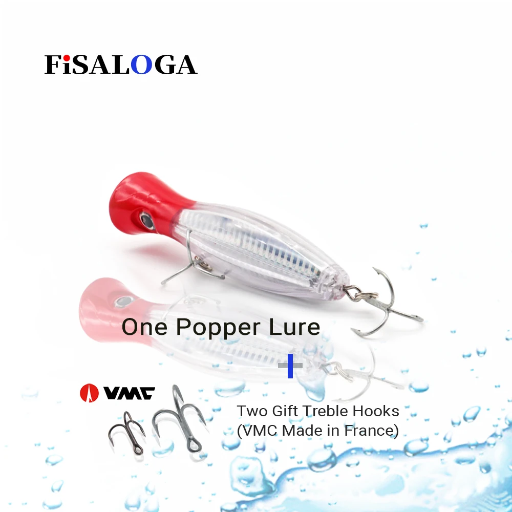 

Poper Long Casting Topwater Popper Fishing Lure 43g 125mm Wobblers Stickbait FiSALOGA Pike Surface Seawater Bait Gift 2 VMC Hook