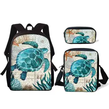 

3pcs Sea Turtle Children School Bags Set For Girls Teenagers School Backpack Kids Schoolbags Backpack Lunch Mochila Infantil