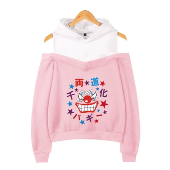 

One Piece Off-the-shoulder Hoodie Hoody Coats Top Print New Fashion Strapless Shoulder Girls Sexy 2019 Women Casual Hooded Full