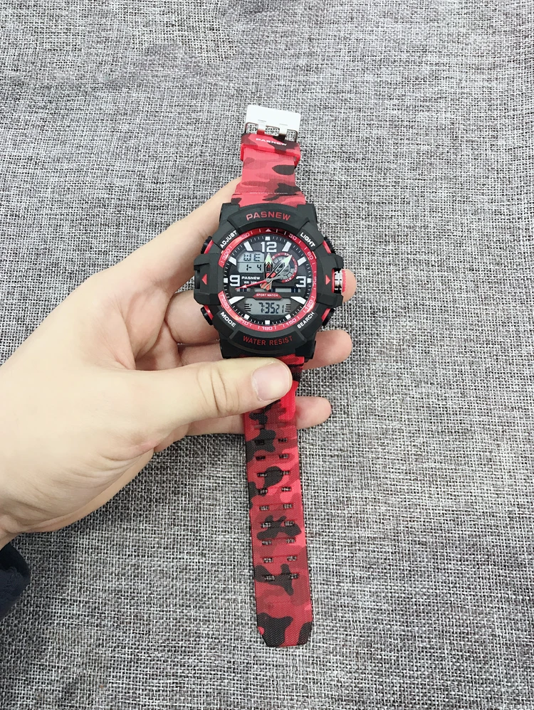 PASNEW мужские повседневные уличные спортивные наручные часы водонепроницаемые 30 м аналоговые цифровые часы с японским перемещением Мужские t PSE-452 - Цвет: camouflage red