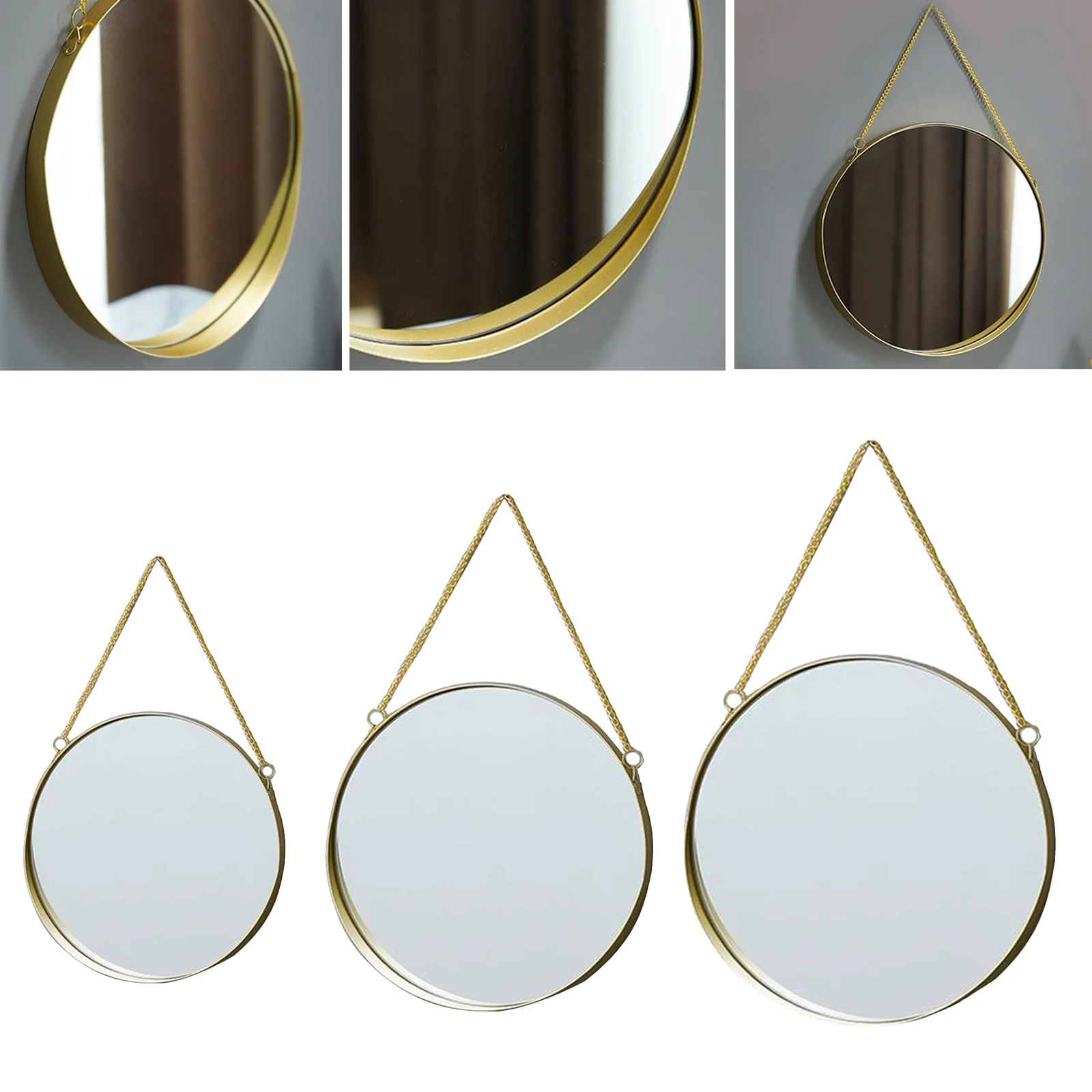 Nordic Round Wall Hanging Mirror Gold Dressing Table Makeup Mirrors Bathroom Bedroom Decoration