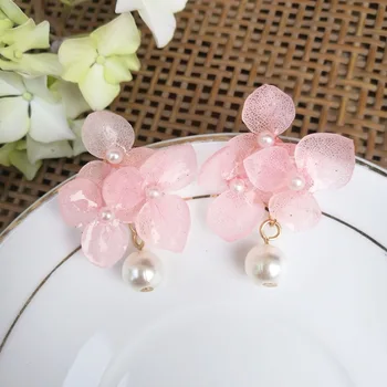 

Shiny Side New Accessories Dried Flower Pink Stud Earrings for Women Elegant Gift Pearl Earrings