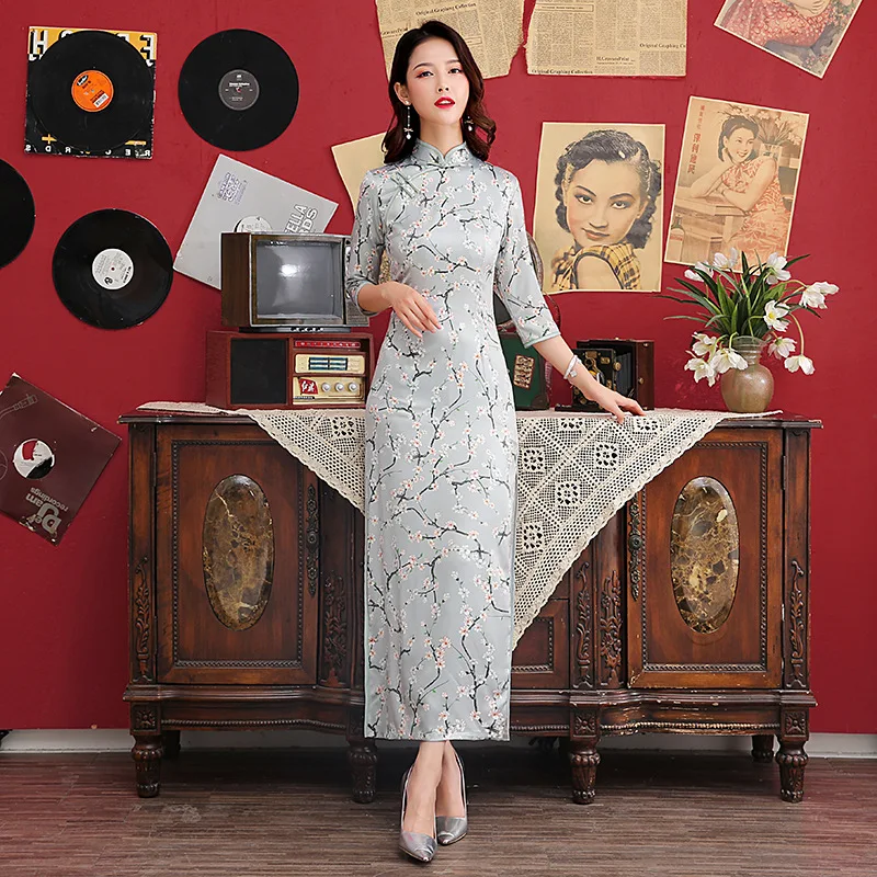 BALDAUREN    Ƽ Qipao 2021  ̵ ο Ʈ  3/4  Cheongsam Ƽ  Ƽ ׷̽ 巹  