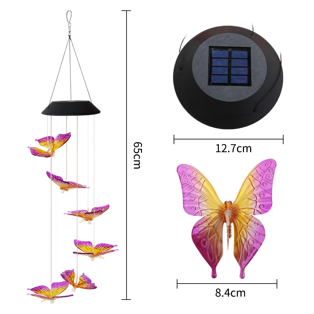 Бабочка ветер светильник солнечный светильник на открытом воздухе светодиодный Изменение цвета спиральный ветер наружная декоративная садовая лампа - Испускаемый цвет: purple yellow