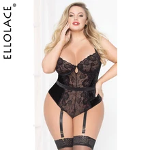 Ellolace Deep-V Lace Bodysuit Plus Size Women Backless Bodys Sleeveless Bodycon Overalls Female Transparent New Lace Rompers