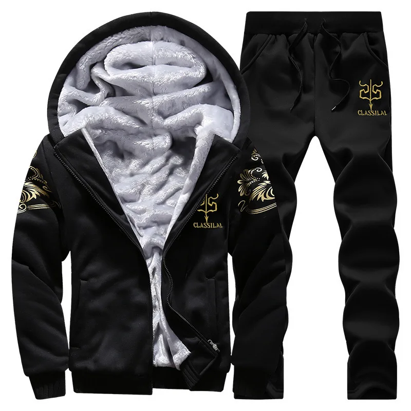 Black Friday Men Warm sportswear  7XL ?8XL ?9XL  Men Sets  winter Sporting Suit Sweatshirt + Sweatpants Mens Clothing 2 Pieces Sets Tracksuit