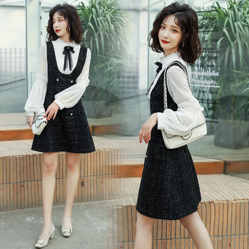 

2020 Spring Clothing New Style Frilled Stand Collar Joint Lantern Sleeve Base Year of Fate Immortal Belly Covering Dress Women's