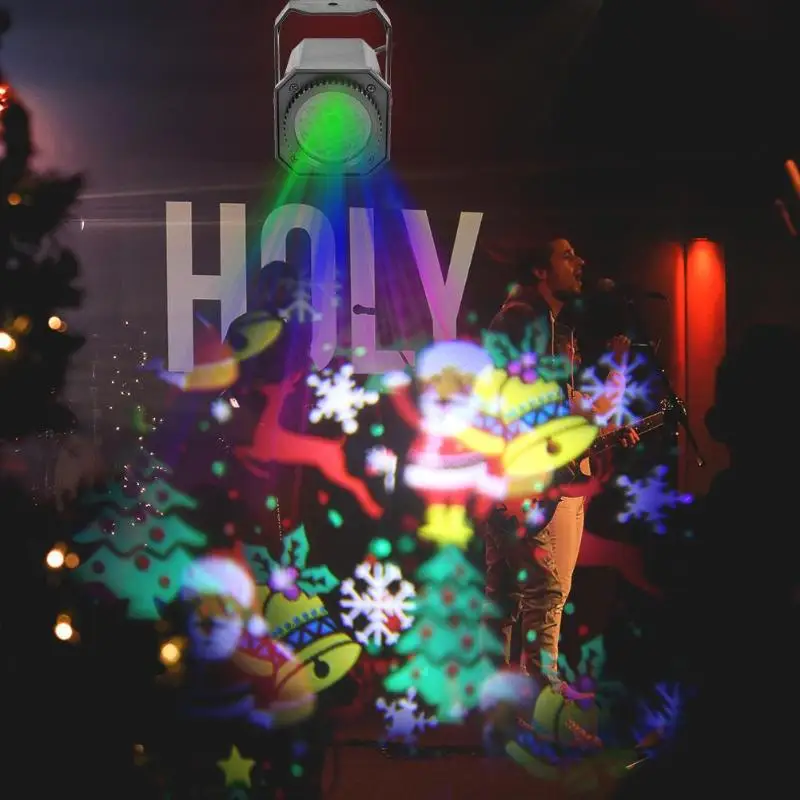 Рождественский проектор с рисунком, светодиодный светильник для сцены, красочный вращающийся светильник KTV DJ, диско-лампа, яркий светодиодный светильник с узором для помещений