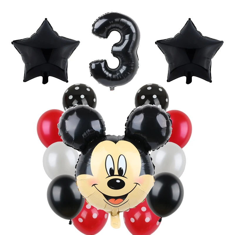 Многоцветный 14pcs Happy Birthday Decoration Balloon Mickey Minnie Cartoon Star Xenon Paper Ballon Baby Shower Number Balloon Polka Dot Globo - Цвет: Многоцветный