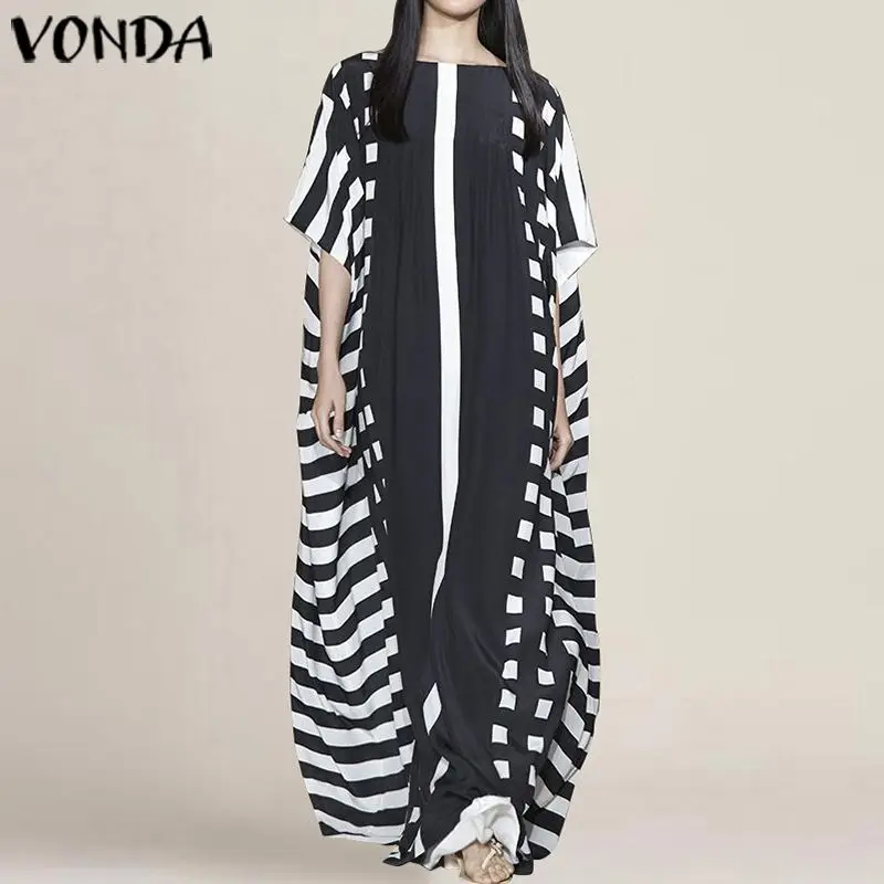 Большие размеры, винтажное Макси платье VONDA, женское летнее платье, повседневное, с круглым вырезом, с коротким рукавом, длинные платья, вечерние платья, vestidos robe Femme S-5XL