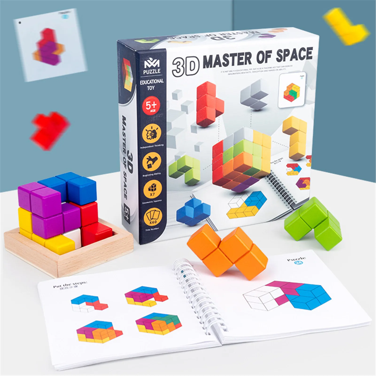 Caixa de Quebra-cabeças de Madeira Empilhamento de Jogos com Tijolos Brinquedos para Crianças Colorida Coloridos 21 Cubos mágicos