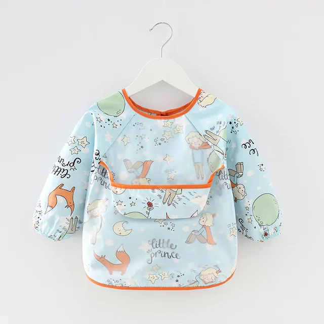 Baby Bib Waterproof Apron Long Sleeve Art Smock for Kids Baby Stuff Chest Protection Feeding Bibs Blue prince