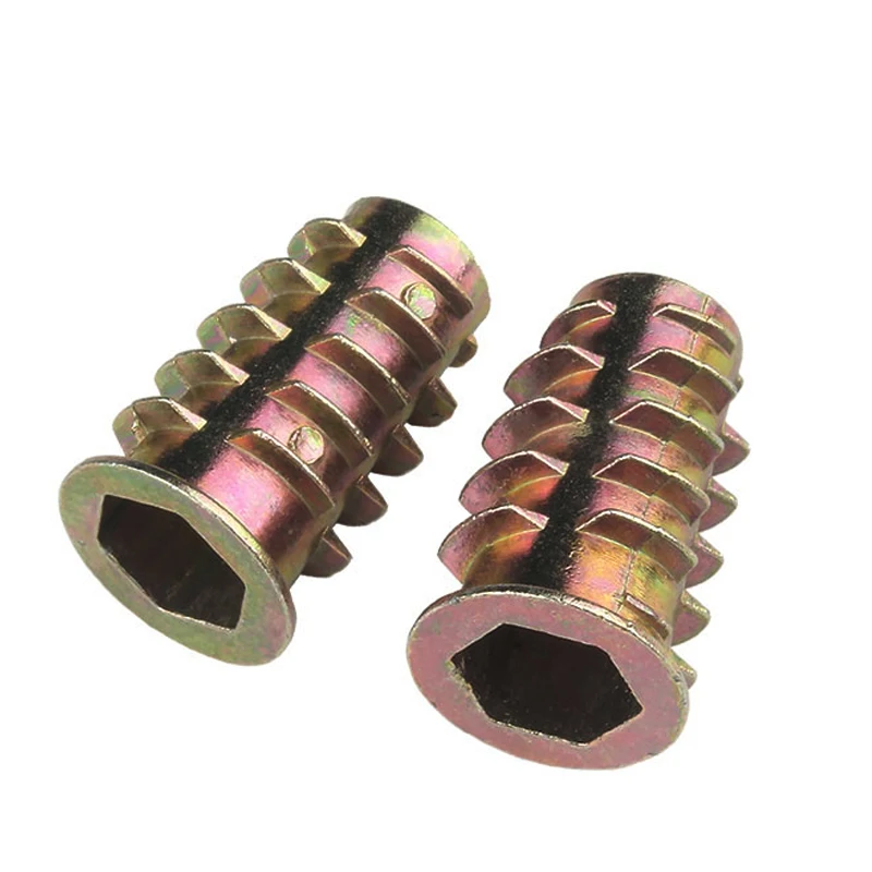 Insert Nut 10pcs/lot Zinc Alloy Thread Wood Flanged Hex Drive Head Furniture Nuts M4 M5 M6 M8