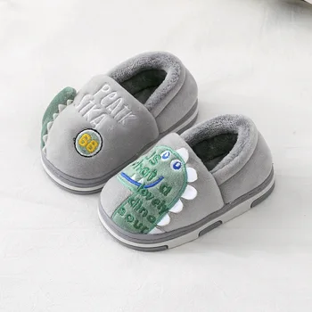 

Autumn Winter Children's Cartoon Dinosaur Cotton Slippers Bag with Home Wear-resistant Soft Bottom Warm Bag Heel