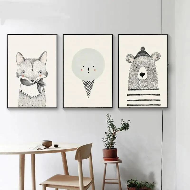 

Nordic Cartoon Animal Art Bear Fox Canvas Poster Painting Wall Picture Print Children Baby Room Decoration