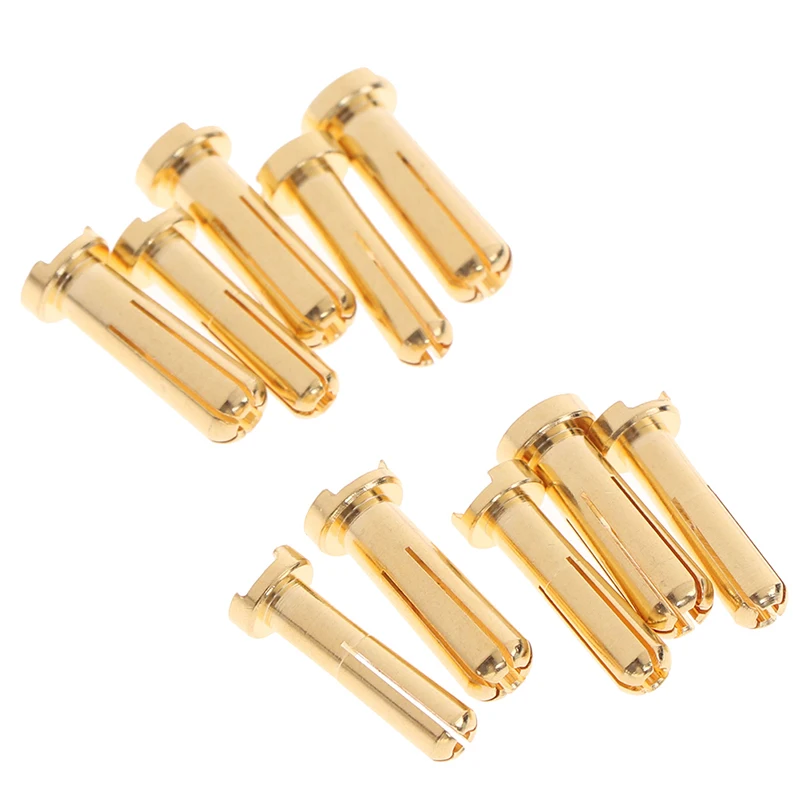 5pcs 4/5mm Bullet Banana Plug Connector Male Female for RC Battery Part Gold Plated | Игрушки и хобби