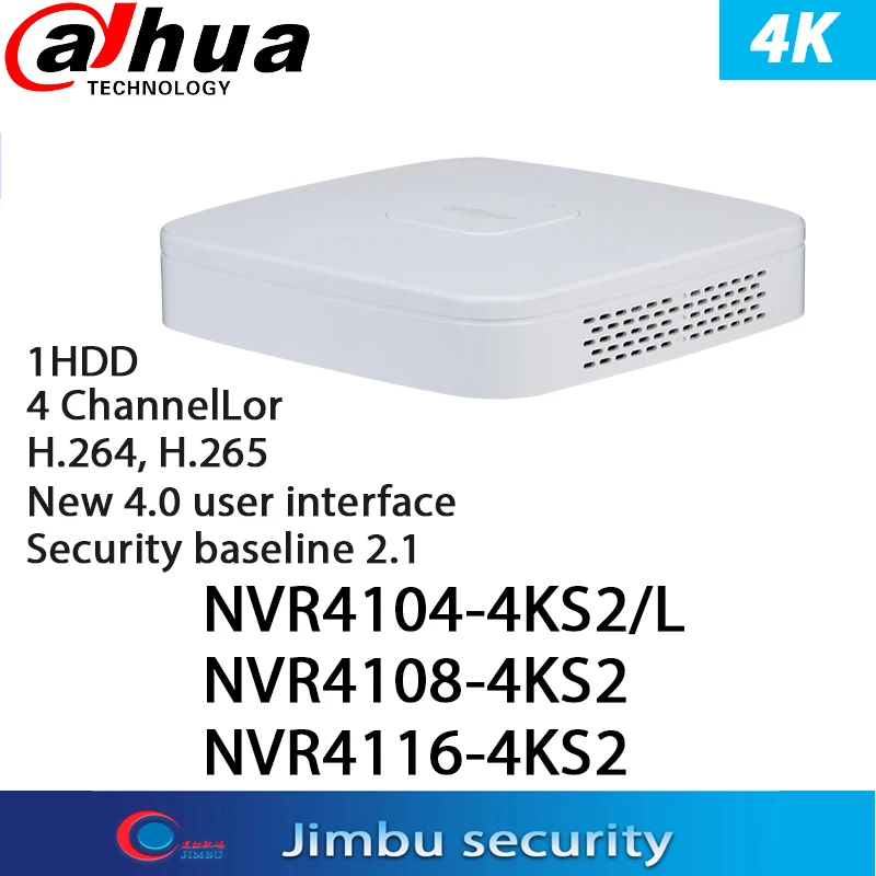Dahua NVR Video Recorder NVR4104-4KS2/L NVR4108-4KS2 NVR4116-4KS2 4K&H.265 Up to 8MP Heat map people counting Intrusion tripwire