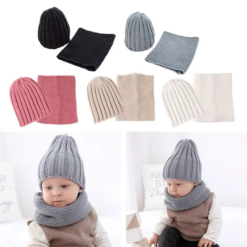 

2019 2PCS Toddler Baby Knit Ski Hat Scarf Winter Warm Beanie Cap with Circle Loop Scarf Neckwarmer