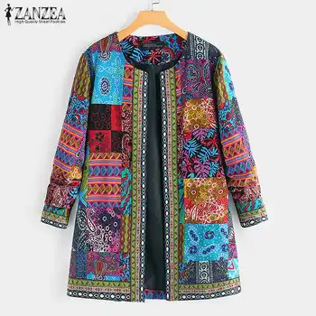 

ZANZEA Plus Size Ethnic Printed Cardigan Thin Coats Women's Jackets 2020 Casual Long Sleeve Blusas O Neck Open Stich Overcoats