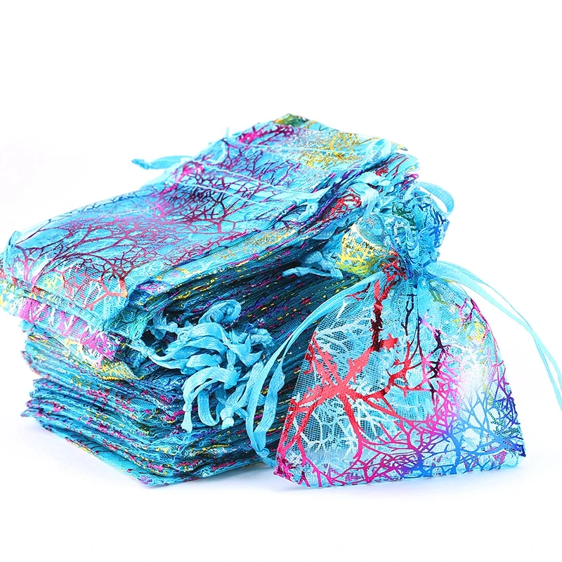 Оптовая продажа 5*7 7*9 9*12 10*15 см красочные мешки из органзы на шнурке упаковки ювелирных изделий сумки свадебный подарок сумки ювелирных