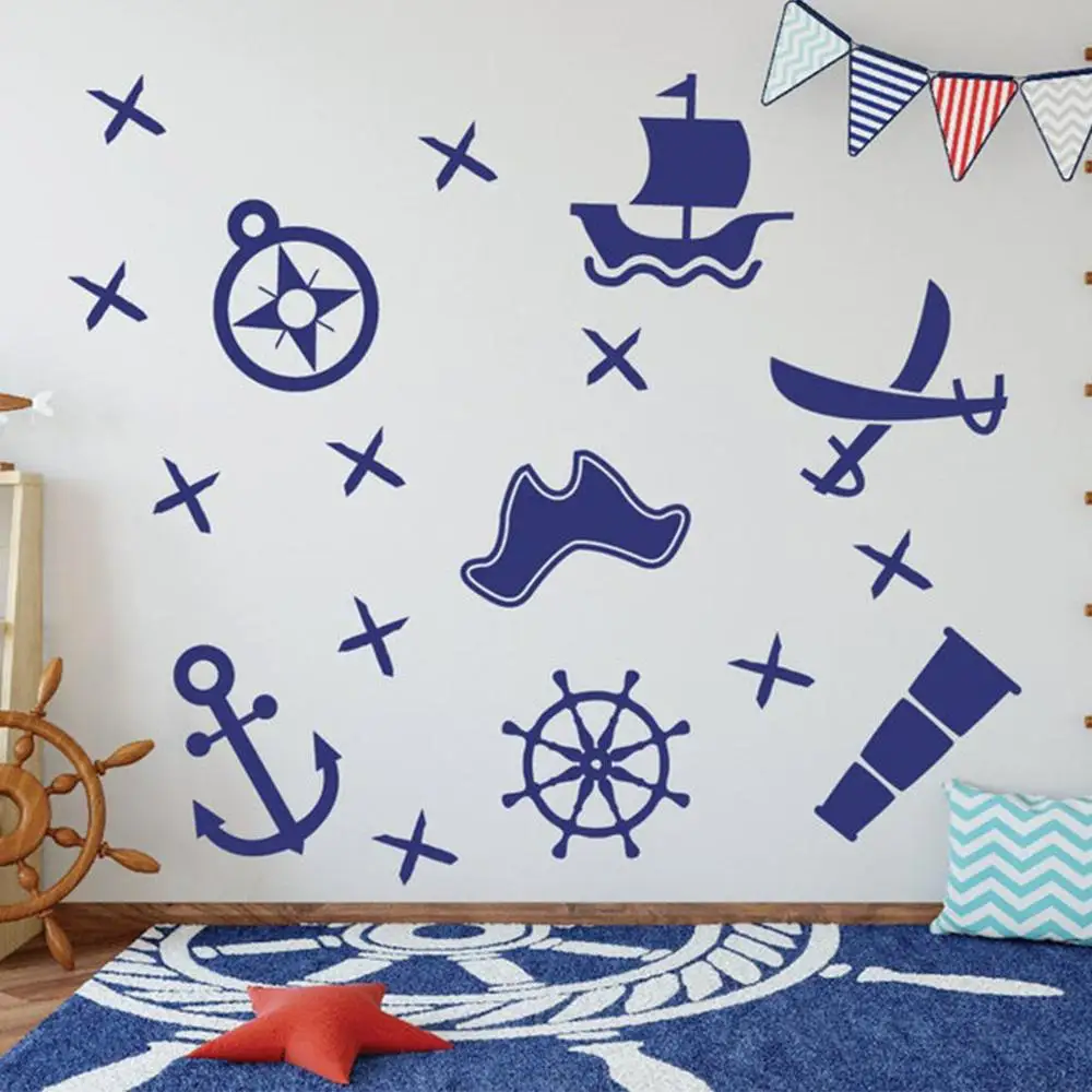 Makeyes Pirata Wall Sticker Ragazzi Sala Giochi Decalcomanie Della Parete Di Mare Nave Decalcomanie Della Parete Pirata Giochi Per Bambini Ragazzo Dec