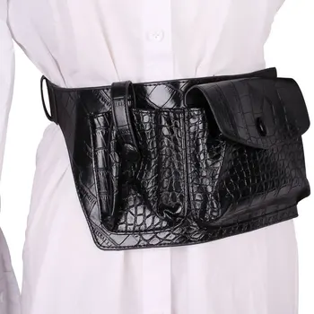 

European Design Alligator Pattern PU Waist belt with Phone Bag Plus Size Adjustable Street Leather Wide Corset Belt Chest Bag