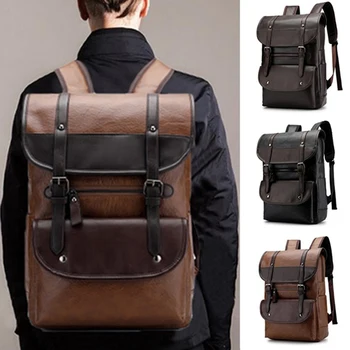 

Vintage Laptop Leather Backpacks for School Bags Men PU Travel Leisure Backpacks Retro Casual Bag Schoolbags Teenager Students