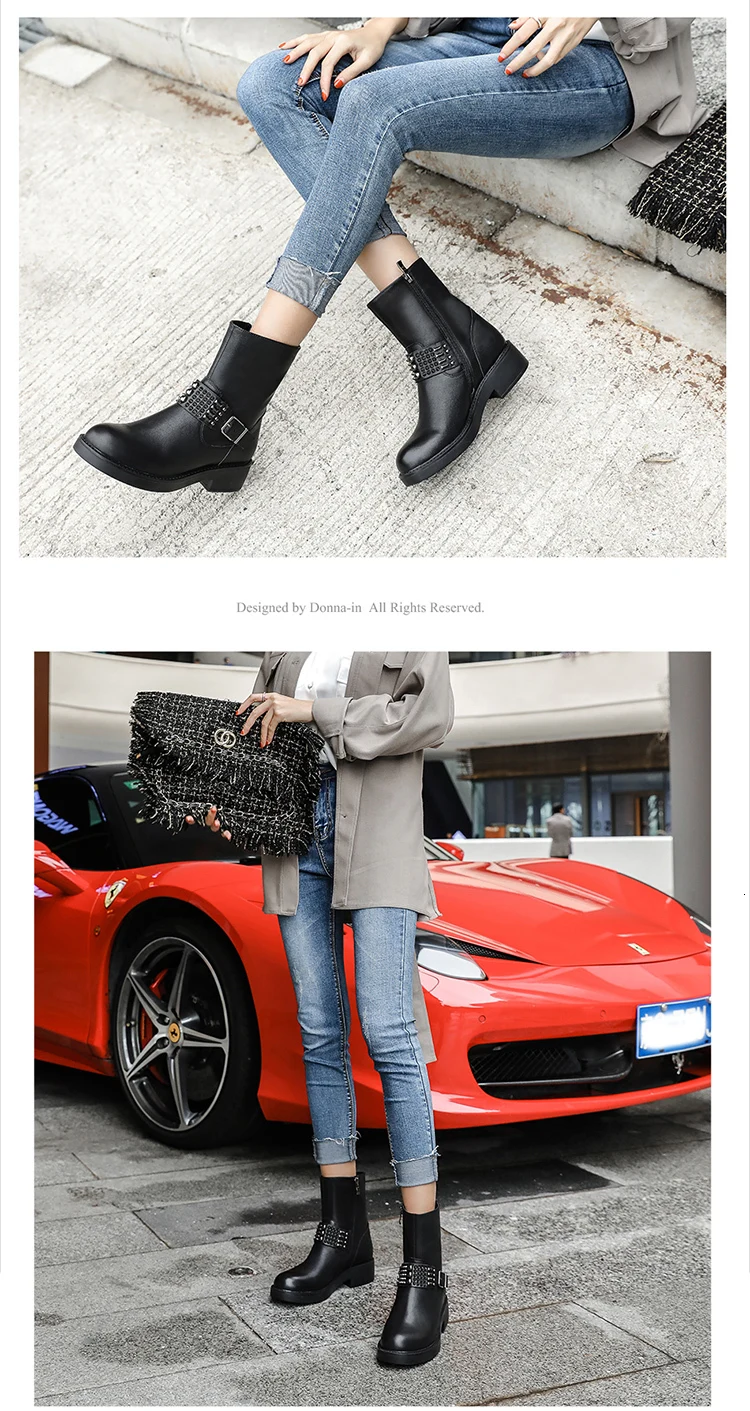 Donna-in/; осенне-зимние ботинки; женские ботильоны на платформе с квадратным каблуком; черные женские ботинки с круглым носком; женская обувь с ремешком и пряжкой