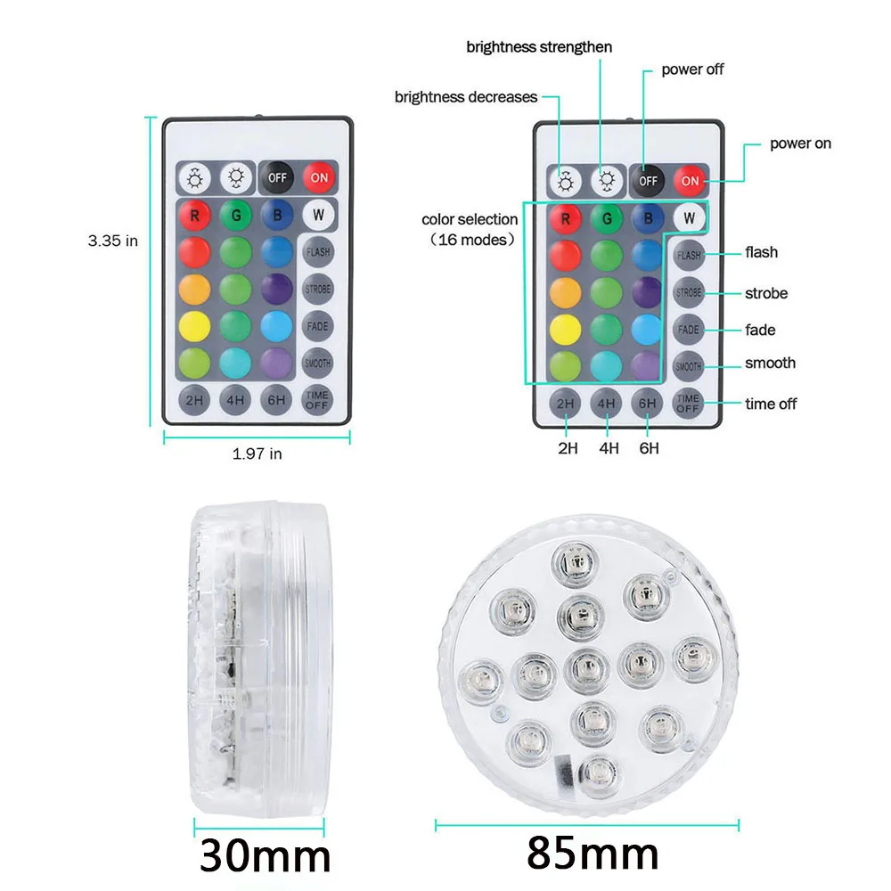 13 Led RGB Submersible Light remote Control IP68 Underwater Vase swimming pool Lamp for Aquarium Pond Wedding  Party Tub Bathtub