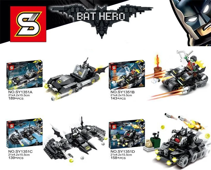 

SY1351 4PCS/LOT Batman The Tumbler Batmobile Batwing Joker Super Heroes DC Building Blocks Marvel Set bricks baby Toys